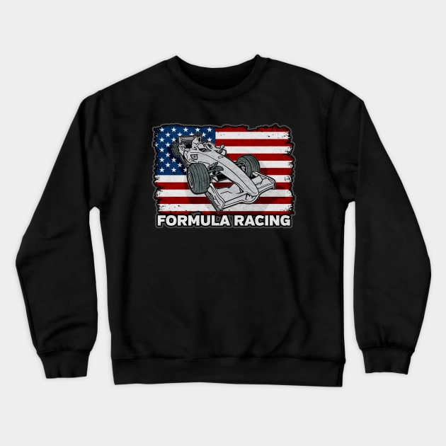 Formula Racing Car American Flag Crewneck Sweatshirt by RadStar